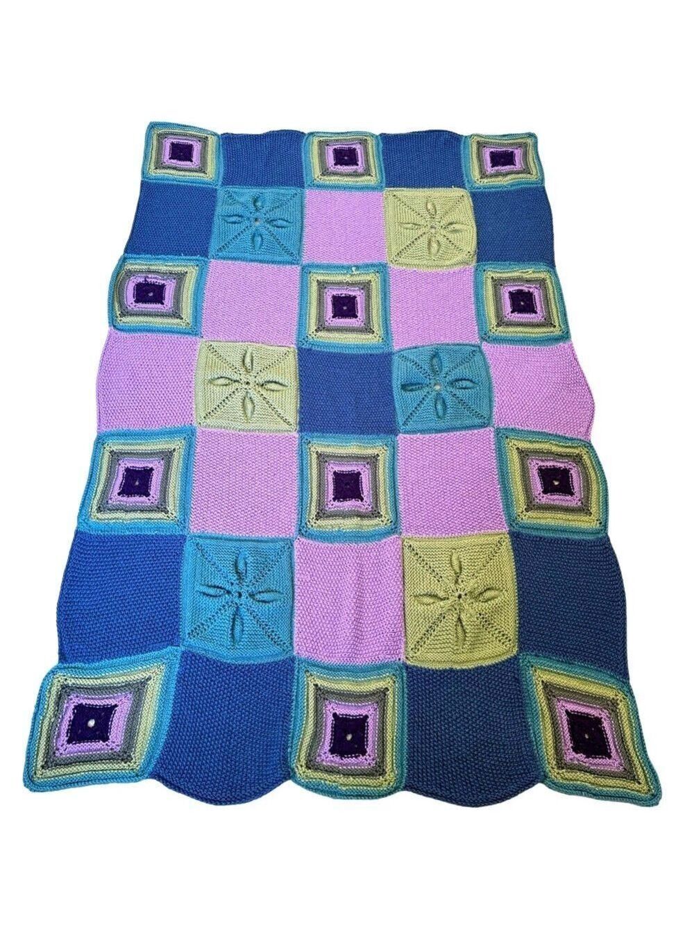 Vintage Mary Maxim Cottagecore 3D Flower Patch Throw Afghan 70"x48" Blue Multi - Picture 6 of 9